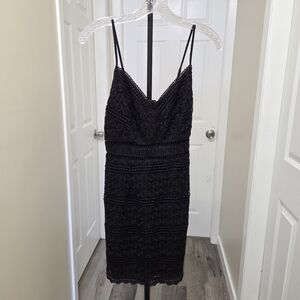 Abercrombie & Fitch Black Lace Mini Dress | Spaghetti Strap V-Neck Crochet Lace